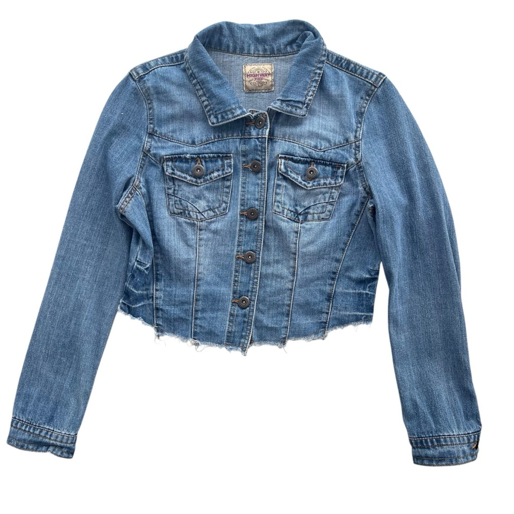 Highway Jeans Women L Medium Wash Denim Crop Button Front Jean Jacket PD760594DJ